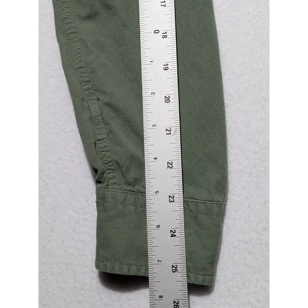 True Religion Green Button Up Work Shirt Large Long Sleeve Horseshoe Logo Cotton